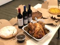 Festive foods and beverages prepared for the Thanksgiving Party